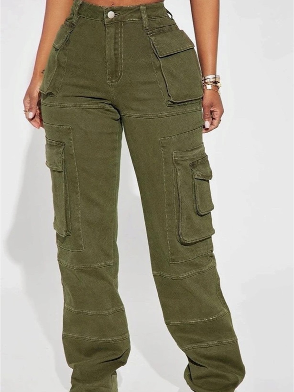 Fashion Nova On Command Stretch Straight Leg Cargo Jean- Olive